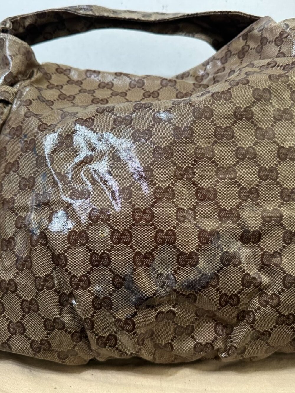 Gucci GG Crystal Canvas Hysteria Fold-Over Hobo- back has a stain/wear - Picture 12 of 13